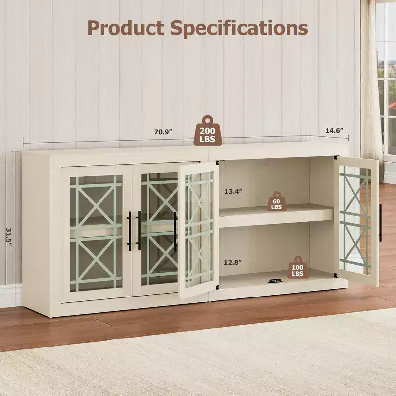 Bahut contemporain avec portes vitrées et plateau en bois épais
