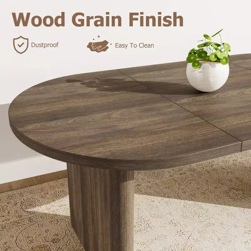 Table de salle à manger ovale, table de cuisine de ferme avec base en bois robuste