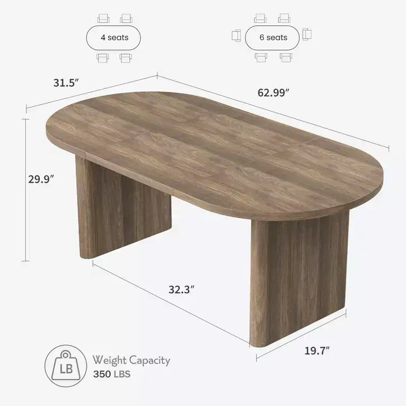 Table de salle à manger ovale, table de cuisine de ferme avec base en bois robuste