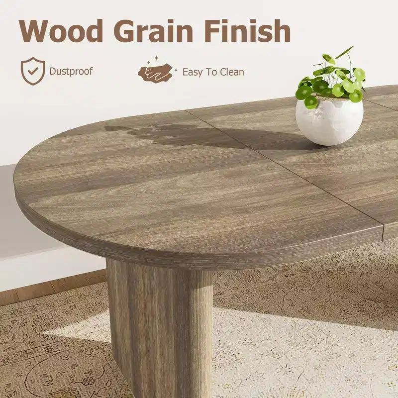 Table de salle à manger ovale, table de cuisine de ferme avec base en bois robuste