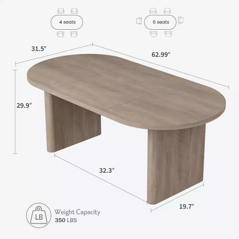 Table de salle à manger ovale, table de cuisine de ferme avec base en bois robuste