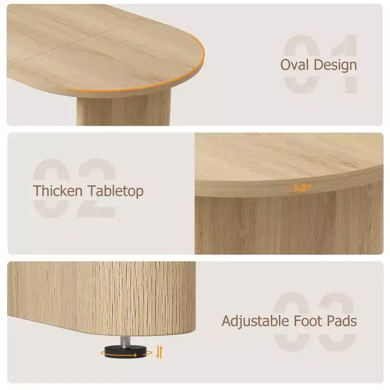 Table de salle à manger ovale, table de cuisine de ferme avec base en bois robuste