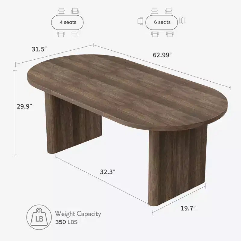 Table de salle à manger ovale, table de cuisine de ferme avec base en bois robuste