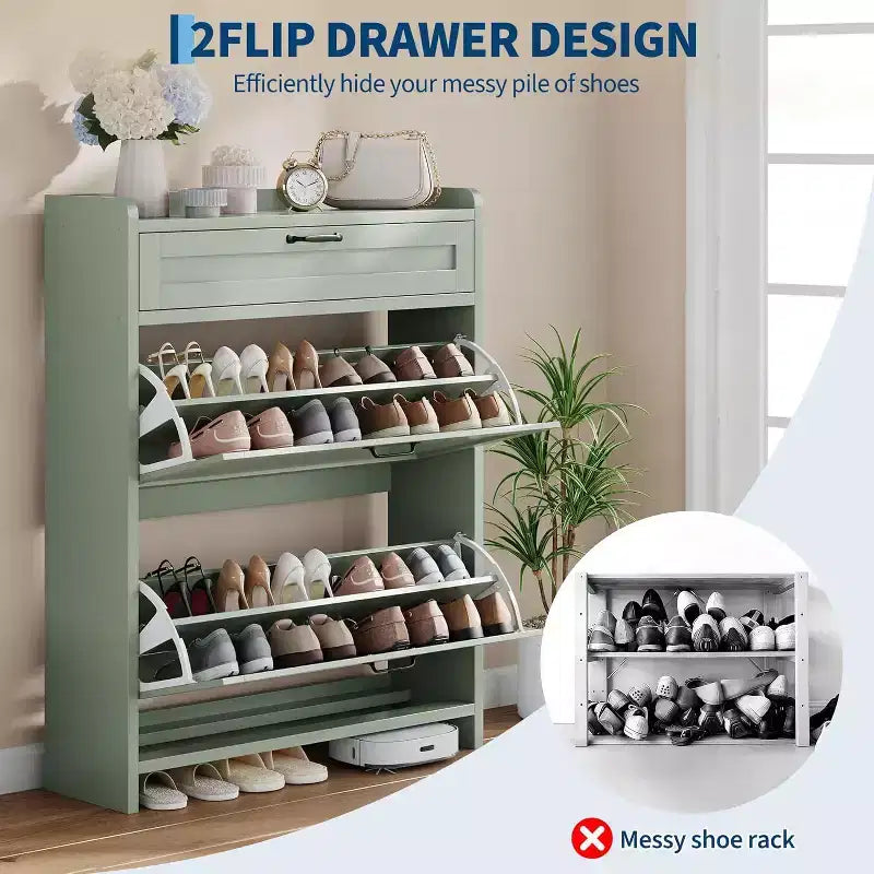 Meuble de rangement à chaussures autoportant avec 2 tiroirs basculants pour entrée, couloir, salon