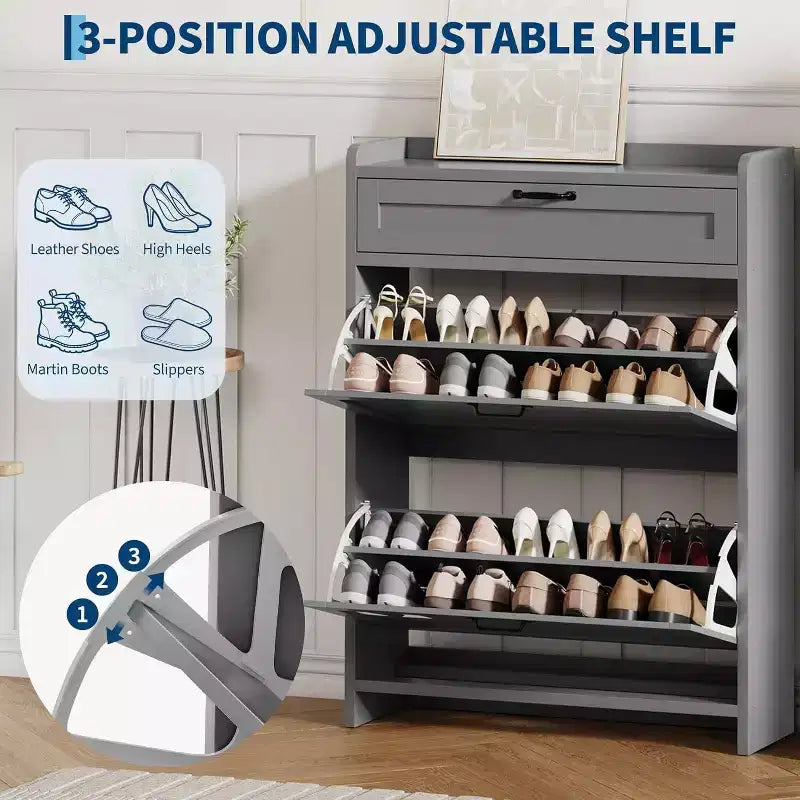 Meuble de rangement à chaussures autoportant avec 2 tiroirs basculants pour entrée, couloir, salon