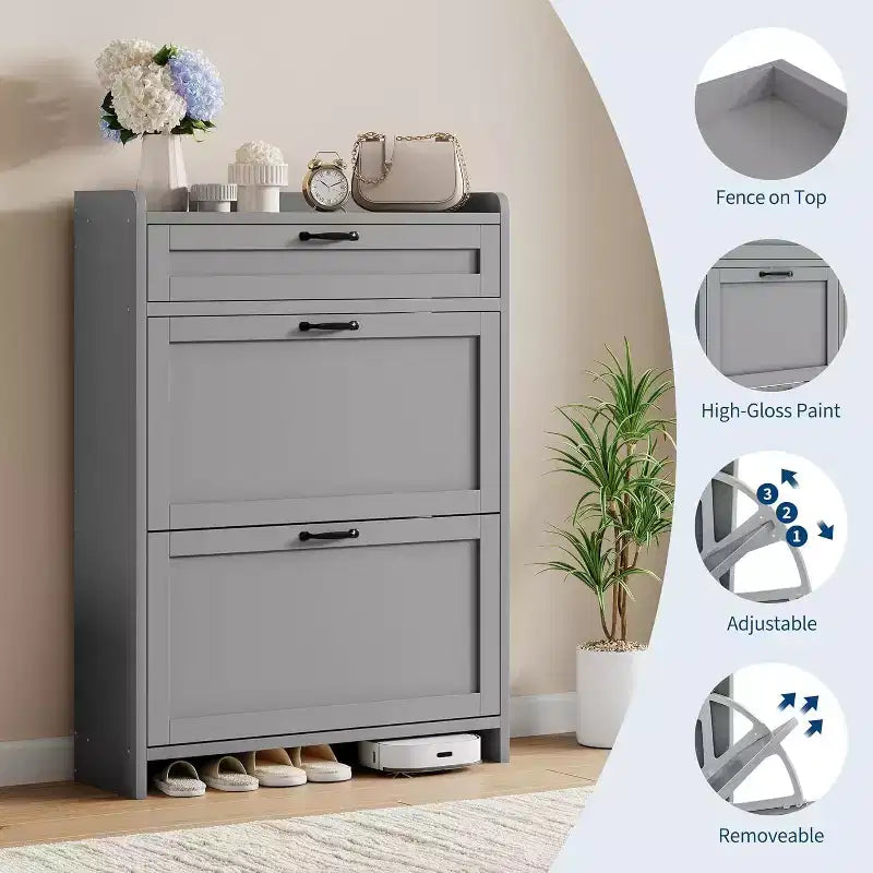 Meuble de rangement à chaussures autoportant avec 2 tiroirs basculants pour entrée, couloir, salon