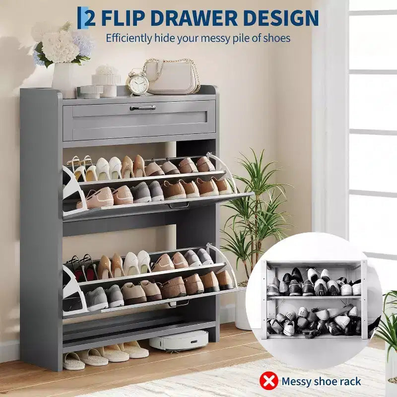 Meuble de rangement à chaussures autoportant avec 2 tiroirs basculants pour entrée, couloir, salon