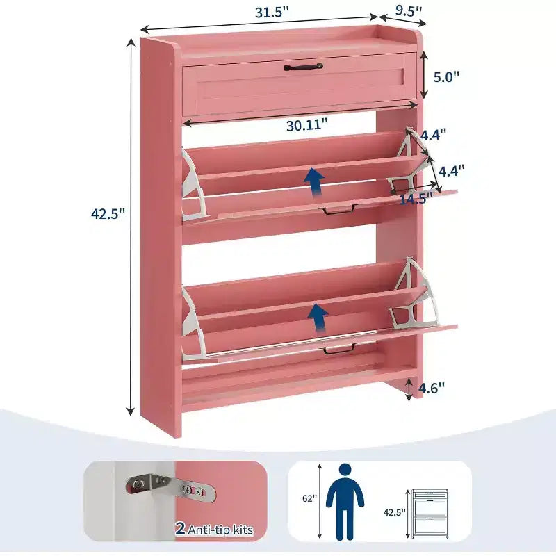 Meuble de rangement à chaussures autoportant avec 2 tiroirs basculants pour entrée, couloir, salon