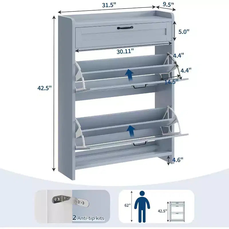 Meuble de rangement à chaussures autoportant avec 2 tiroirs basculants pour entrée, couloir, salon