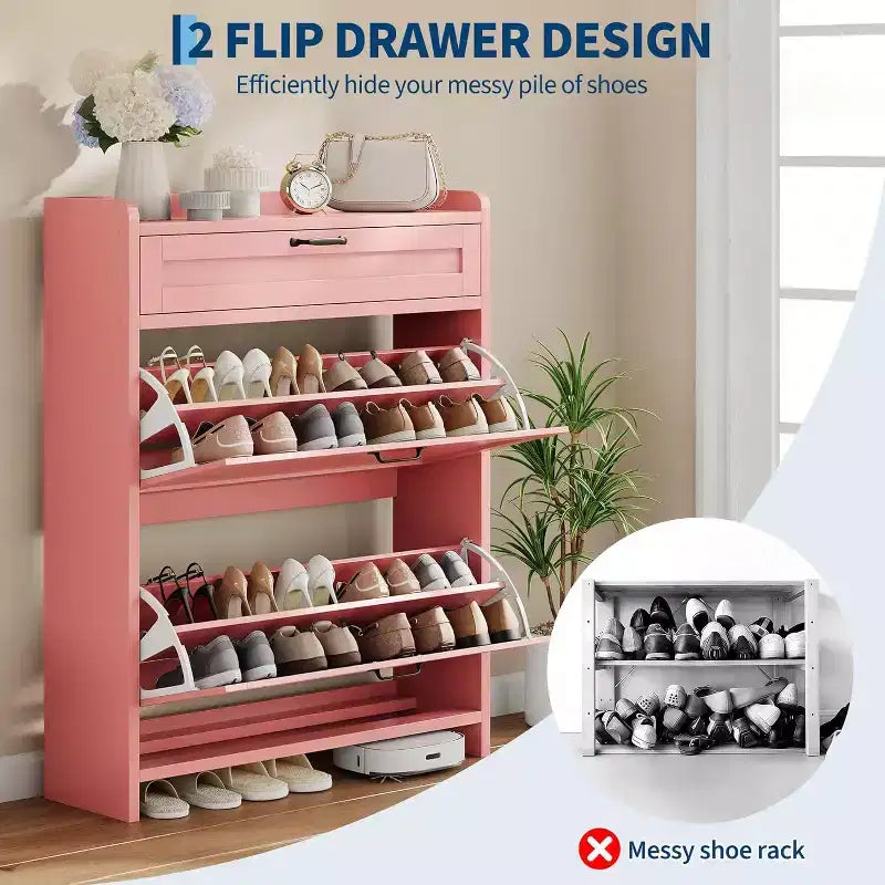 Meuble de rangement à chaussures autoportant avec 2 tiroirs basculants pour entrée, couloir, salon