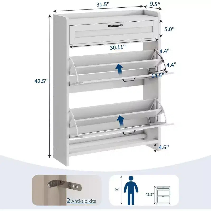 Meuble de rangement à chaussures autoportant avec 2 tiroirs basculants pour entrée, couloir, salon