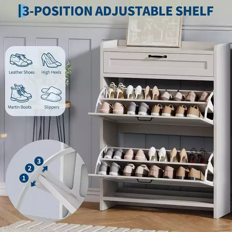 Meuble de rangement à chaussures autoportant avec 2 tiroirs basculants pour entrée, couloir, salon