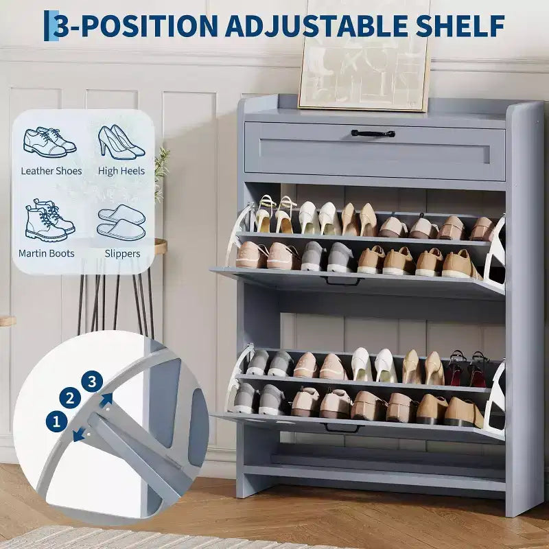 Meuble de rangement à chaussures autoportant avec 2 tiroirs basculants pour entrée, couloir, salon