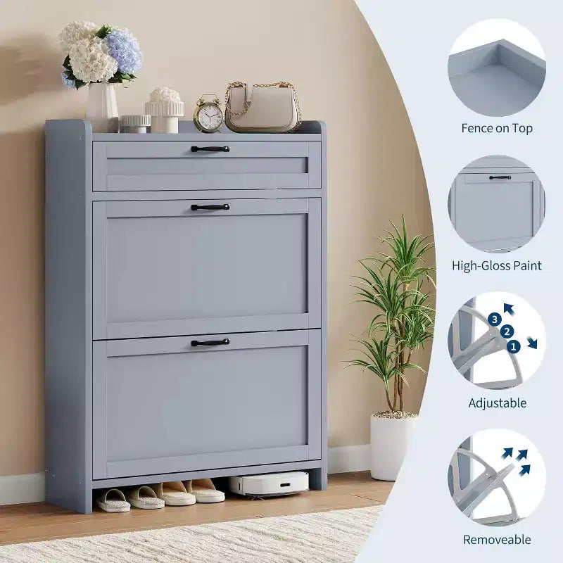 Meuble de rangement à chaussures autoportant avec 2 tiroirs basculants pour entrée, couloir, salon