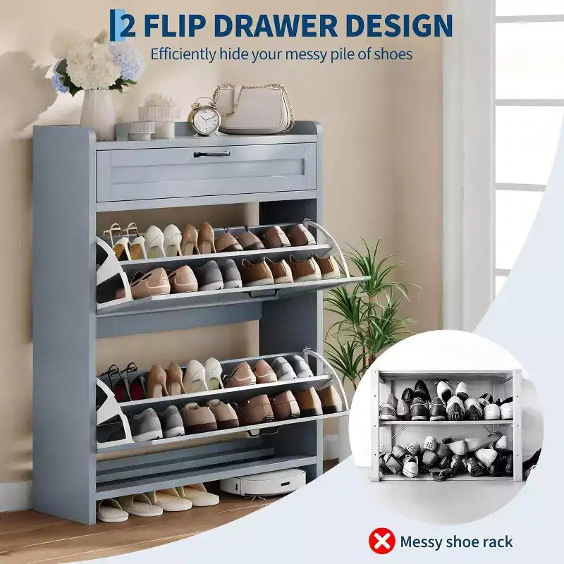 Meuble de rangement à chaussures autoportant avec 2 tiroirs basculants pour entrée, couloir, salon