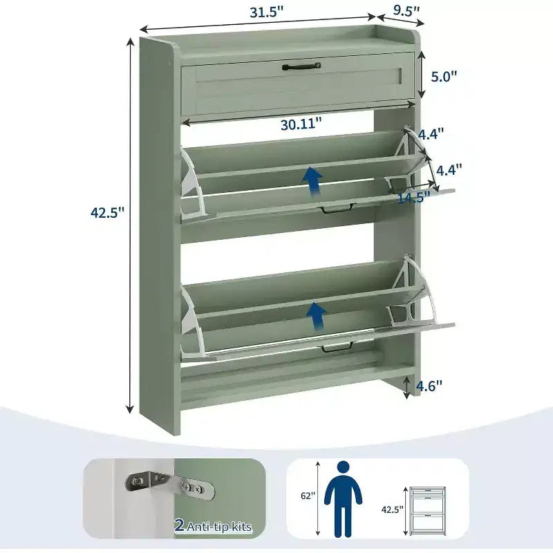 Meuble de rangement à chaussures autoportant avec 2 tiroirs basculants pour entrée, couloir, salon