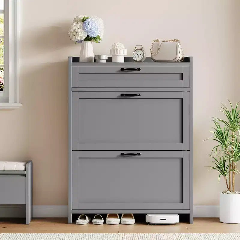 Meuble de rangement à chaussures autoportant avec 2 tiroirs basculants pour entrée, couloir, salon