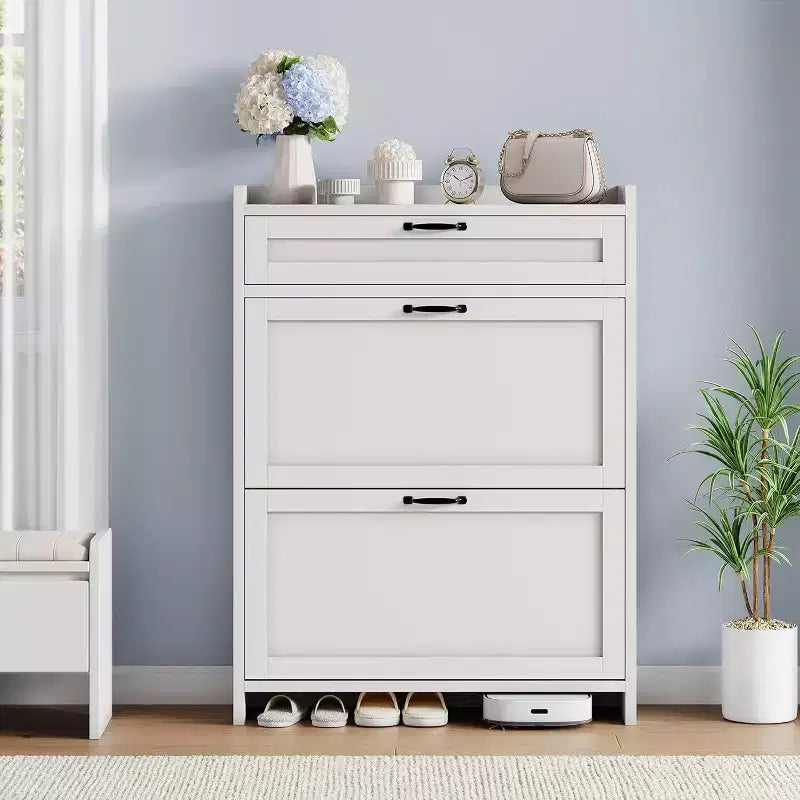 Meuble de rangement à chaussures autoportant avec 2 tiroirs basculants pour entrée, couloir, salon