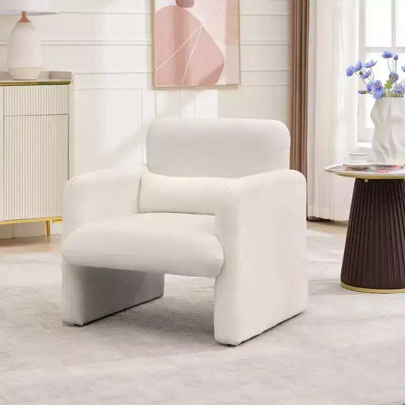 Fauteuil d'appoint moderne avec accoudoirs, canapé simple rembourré en chenille douce, chaise longue de lecture confortable avec oreiller lombaire pour salon, chambre à coucher