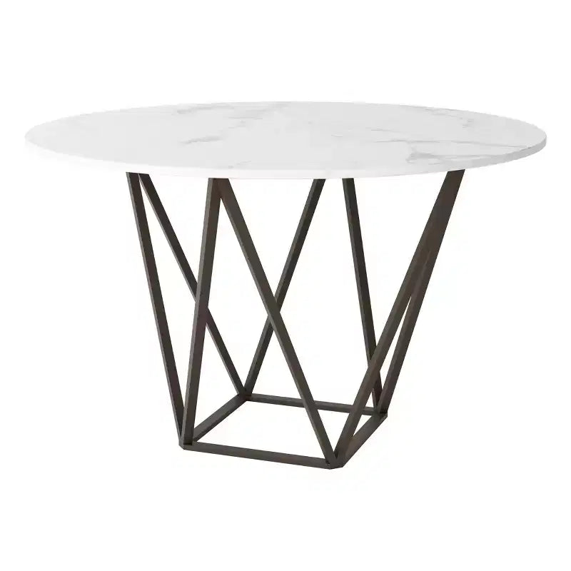 Modern 51&amp;#34; Round Dining Table Stone Antique Brass - ZM Home: Steel Base, Seats Four, Non-Extendable