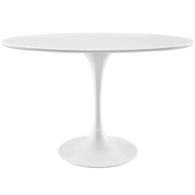 Table à manger ovale en bois de 48" avec plateau blanc, design moderne et élégant, pour 4 personnes.
