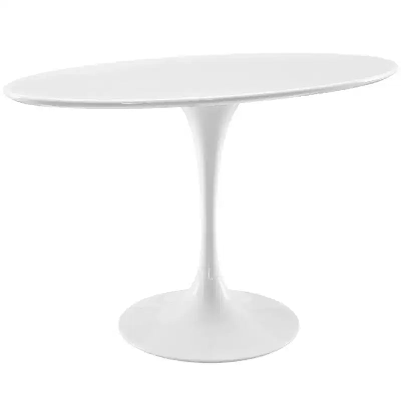 Table à manger ovale en bois de 48" avec plateau blanc, design moderne et élégant, pour 4 personnes.