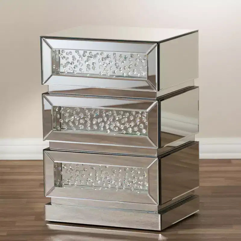 Table de chevet à 3 tiroirs Style Mirrored