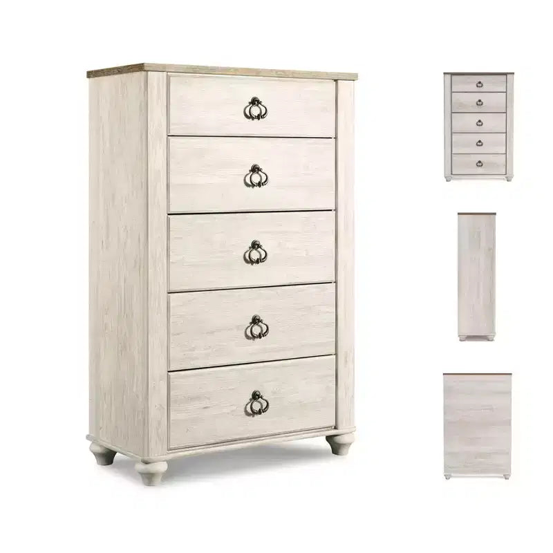 Commode crème : commode en bois à 5 tiroirs pour chambre à coucher