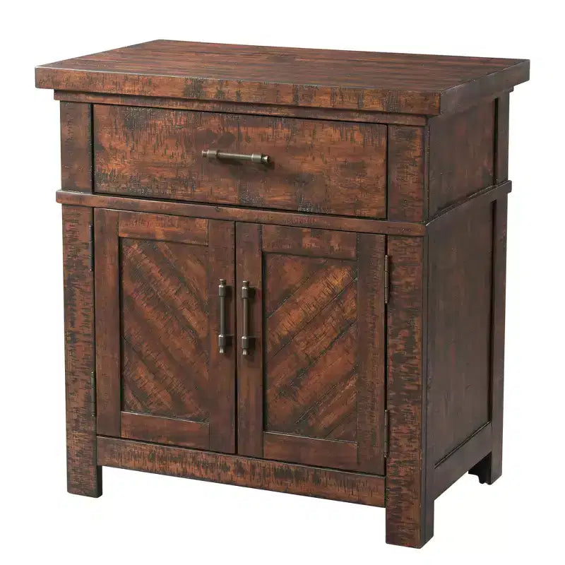 Table de chevet Noyer Brun 1 tiroir, Rangement avec placard, Ferrures métalliques