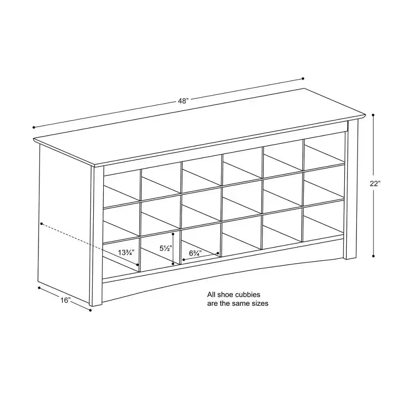 Banc de rangement à chaussures Cubbie marron expresso, organiseur d'entrée, 18 compartiments