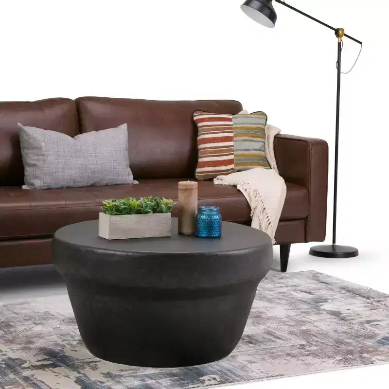 Table basse en métal, ronde, en bronze vintage, avec compartiments de rangement