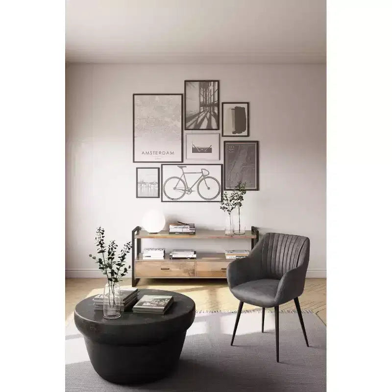 Table basse en métal, ronde, en bronze vintage, avec compartiments de rangement